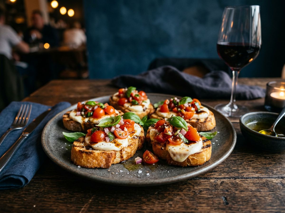 Warm bruschetta with mozzarella